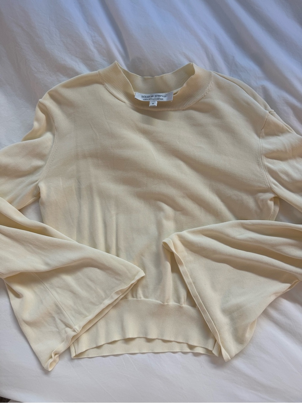 Solid and striped Cream Long-Sleeve Knit Top